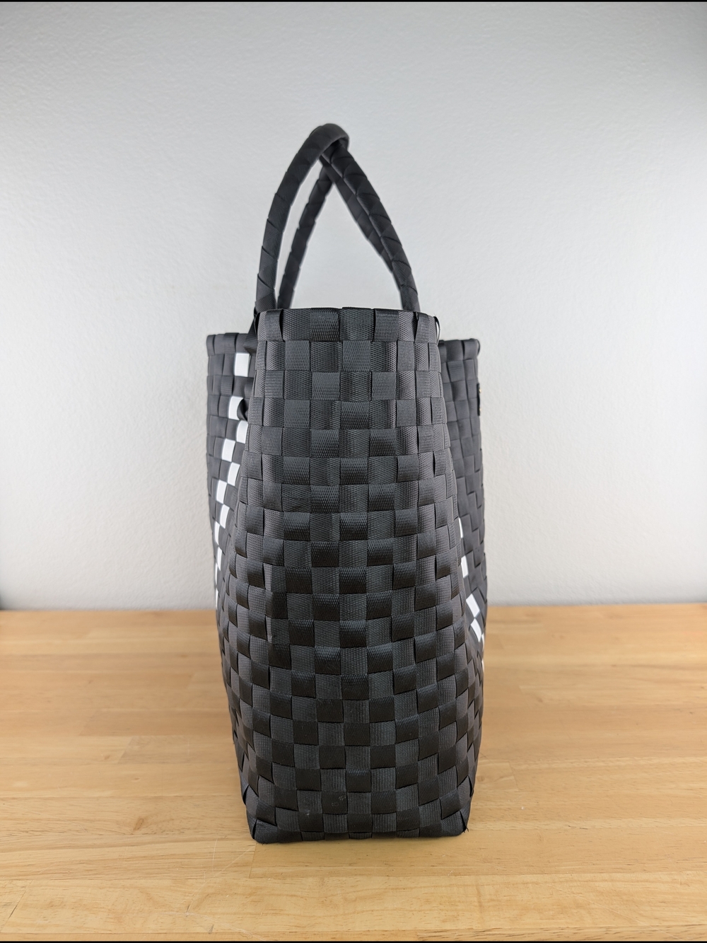 Kate Spade Black White Checker Stripe Basket Weave Woven Tote Bag Beach Shopping - Picture 6 of 16